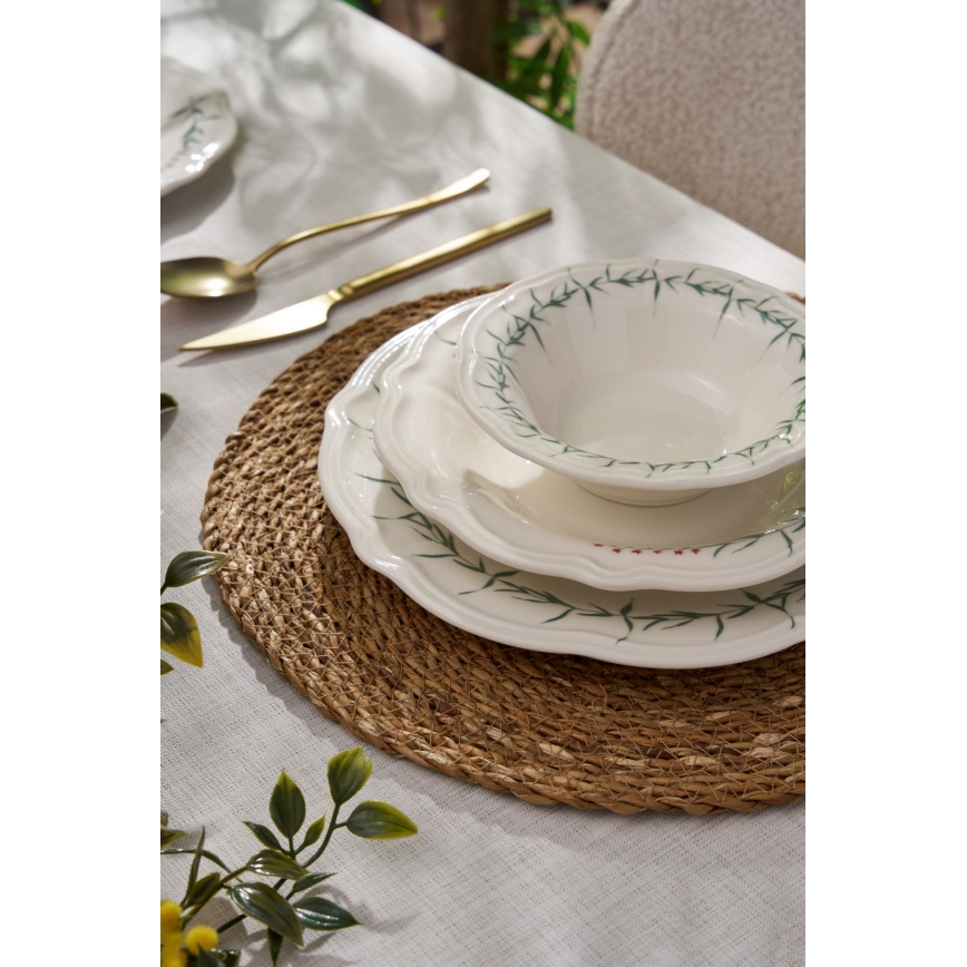 24-delni jedilni set, bela/zelena, porcelan