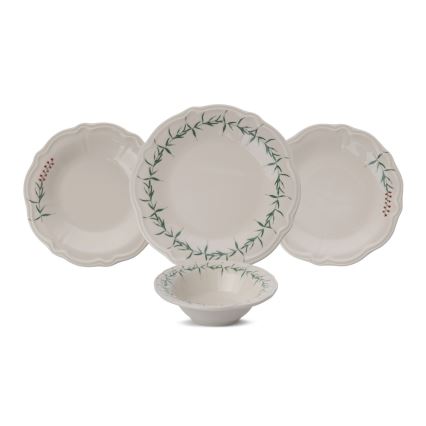 24-delni jedilni set, bela/zelena, porcelan