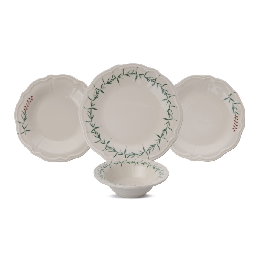 24-delni jedilni set, bela/zelena, porcelan