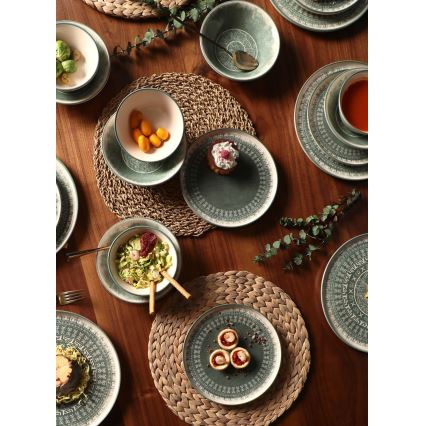 24-delni jedilni set bež/zelena/kamenina