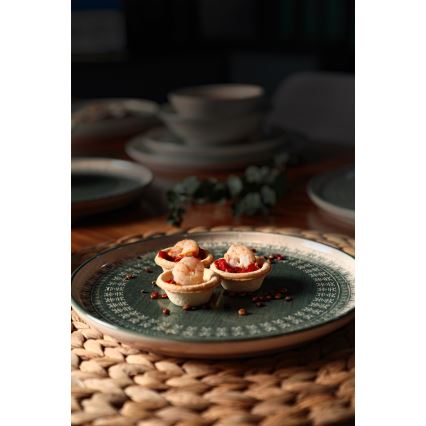 24-delni jedilni set bež/zelena/kamenina