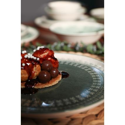 24-delni jedilni set bež/zelena/kamenina