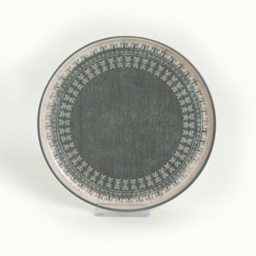 24-delni jedilni set bež/zelena/kamenina