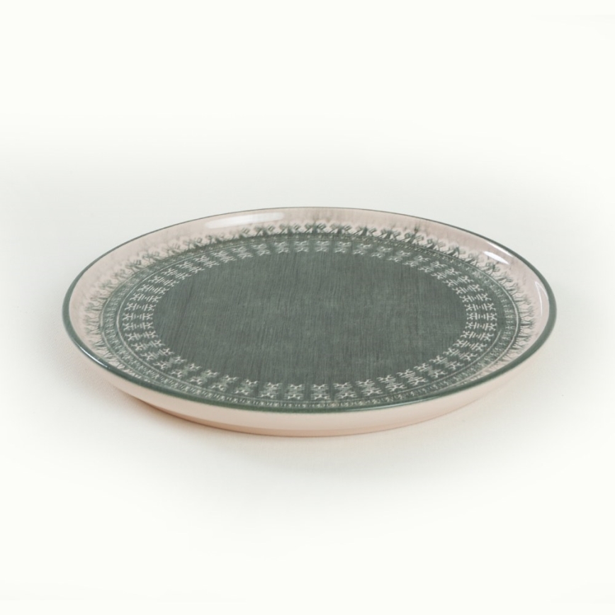 24-delni jedilni set bež/zelena/kamenina