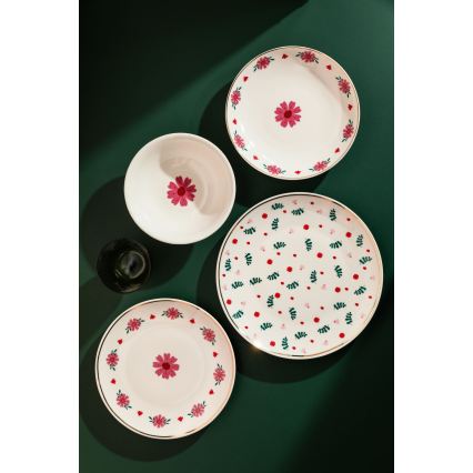 24-delni jedilni set iz porcelana, na voljo v beli, rdeči ali zeleni barvi