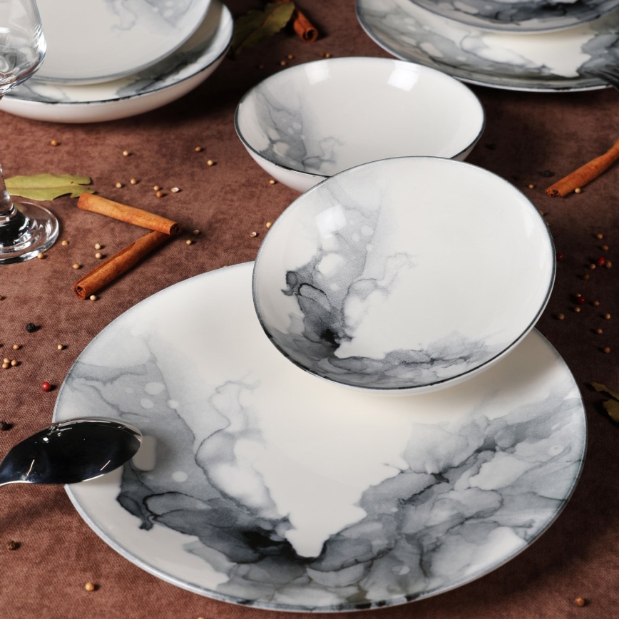 24-delni jedilni set iz porcelana — na voljo v beli ali črni barvi