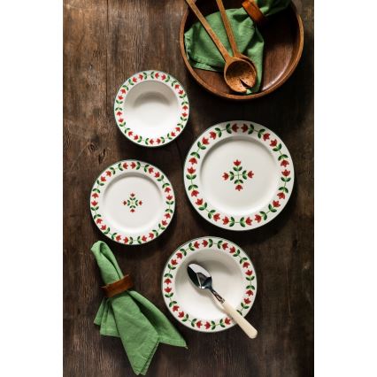 24-delni jedilni set iz porcelana — na voljo v beli, rdeči ali zeleni barvi