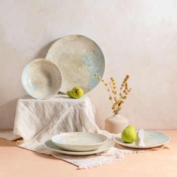 24-delni jedilni set, moder/bež, iz porcelana