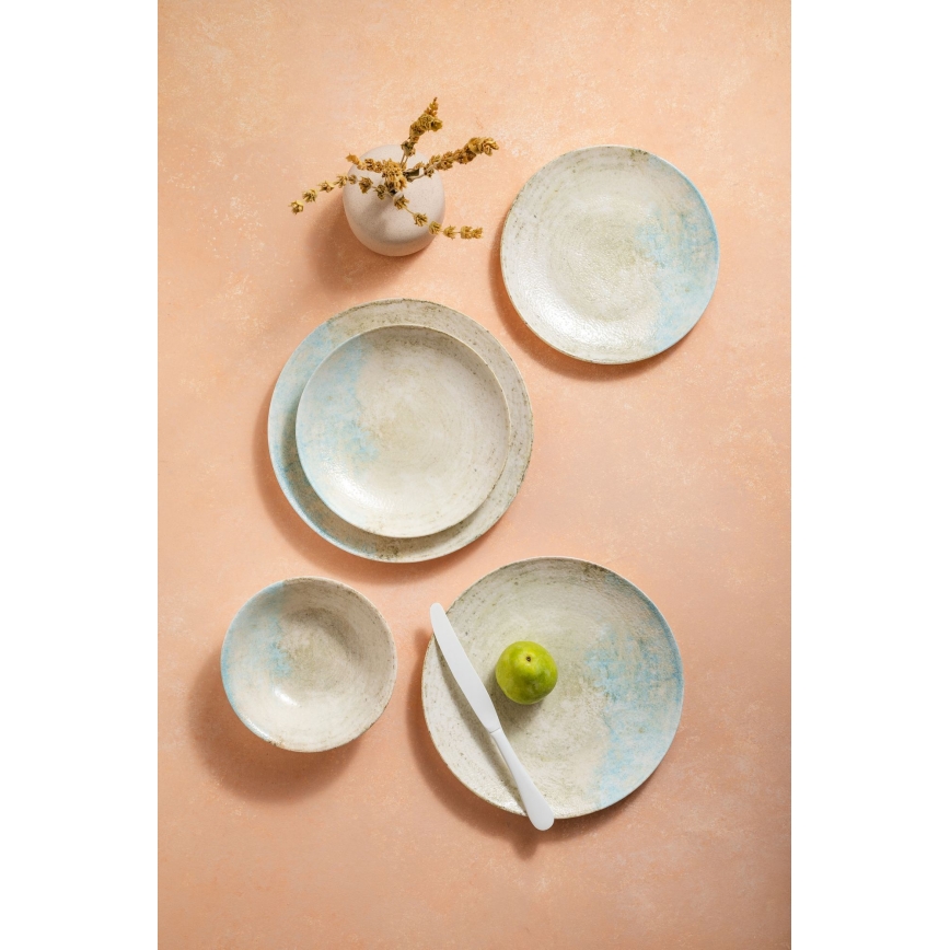 24-delni jedilni set, moder/bež, iz porcelana