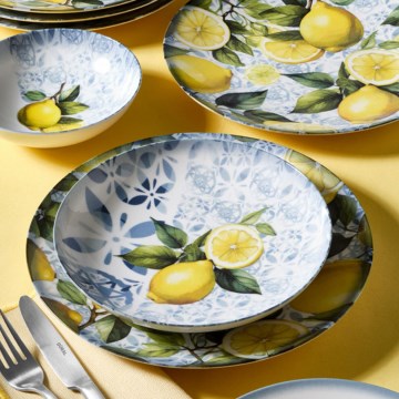 24-delni jedilni set modra/rumena/zelena/porcelan