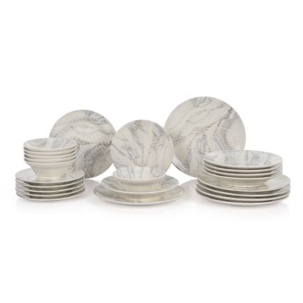 24-delni jedilni set v beli/sivi keramiki