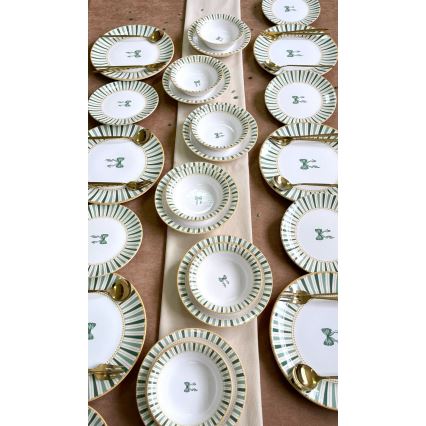 24-delni jedilni set v beli/zeleni/zlati barvi, keramika