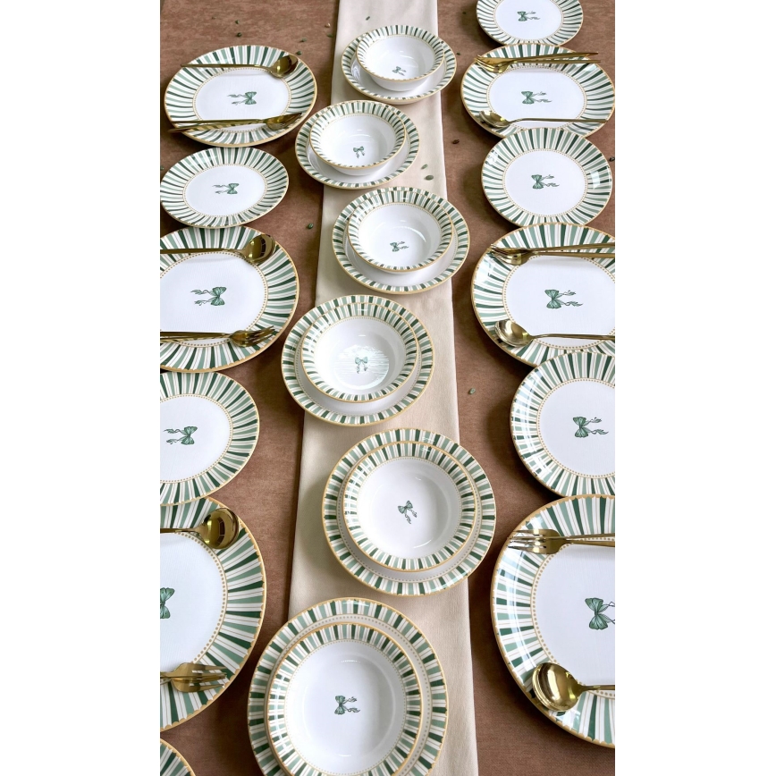 24-delni jedilni set v beli/zeleni/zlati barvi, keramika