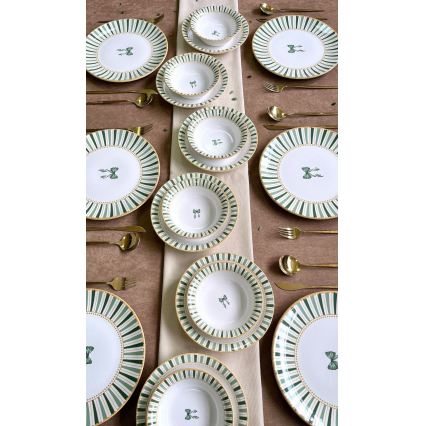 24-delni jedilni set v beli/zeleni/zlati barvi, keramika