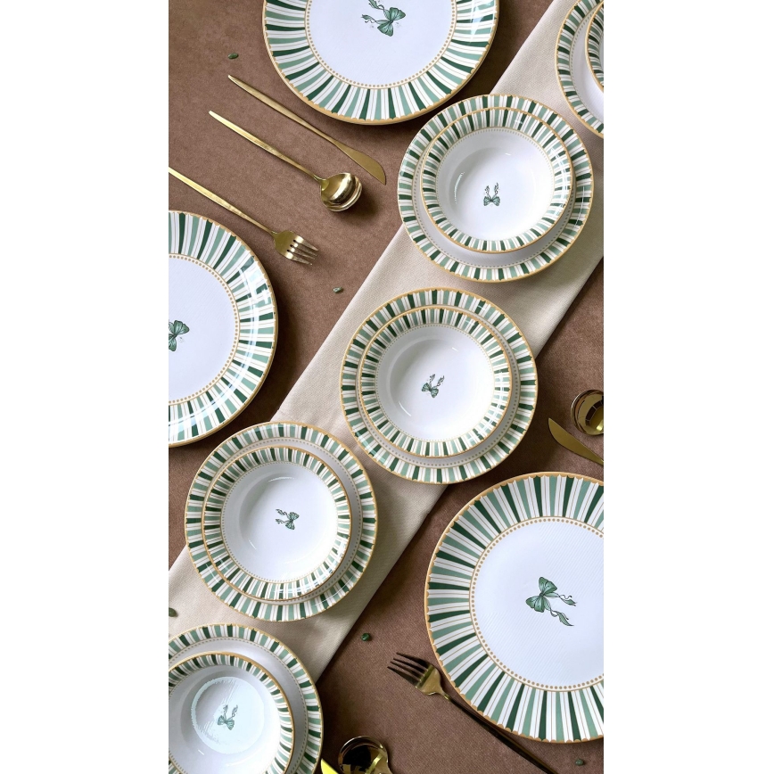 24-delni jedilni set v beli/zeleni/zlati barvi, keramika