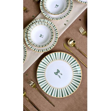 24-delni jedilni set v beli/zeleni/zlati barvi, keramika