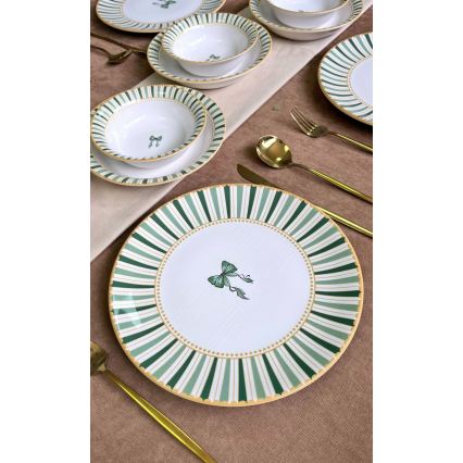 24-delni jedilni set v beli/zeleni/zlati barvi, keramika