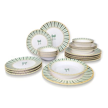 24-delni jedilni set v beli/zeleni/zlati barvi, keramika