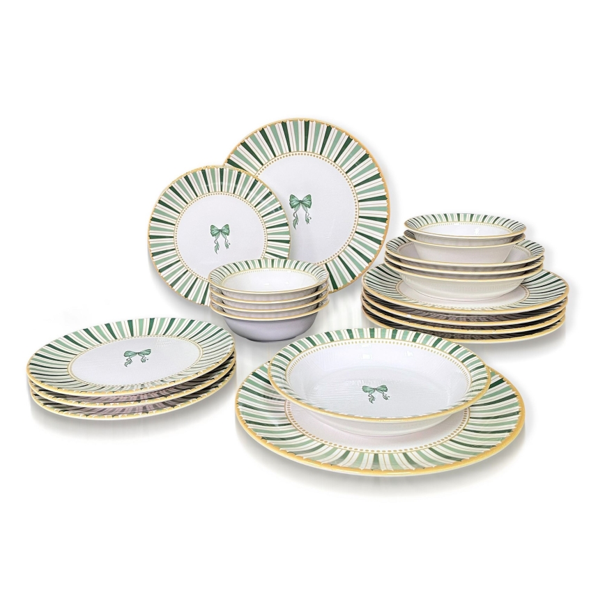 24-delni jedilni set v beli/zeleni/zlati barvi, keramika