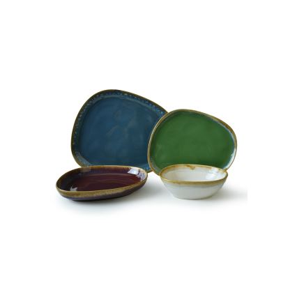 24-delni jedilni set, večbarven, iz kamenine