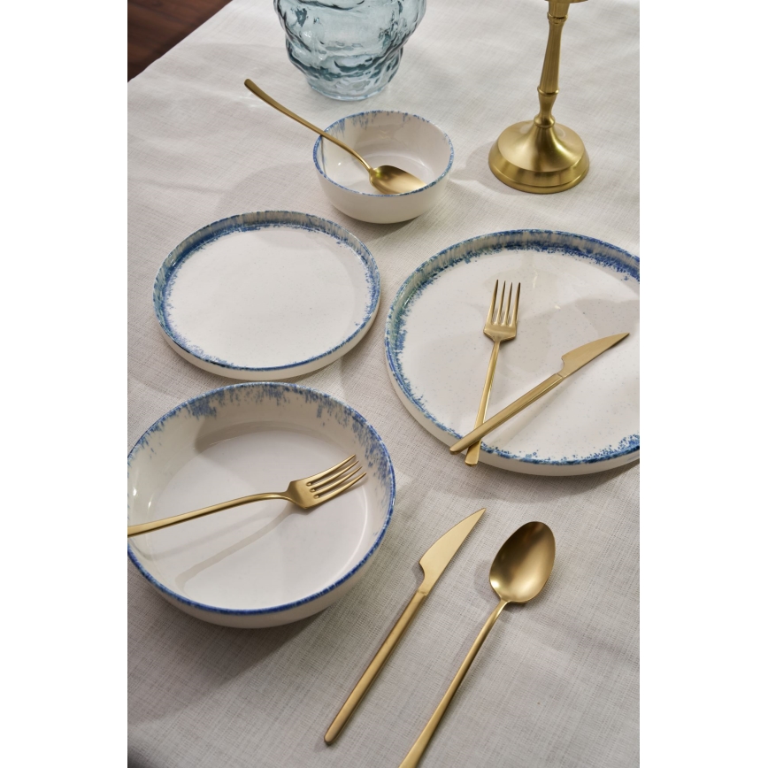 24-delni komplet jedilnega posodja, belo/modro, iz porcelana