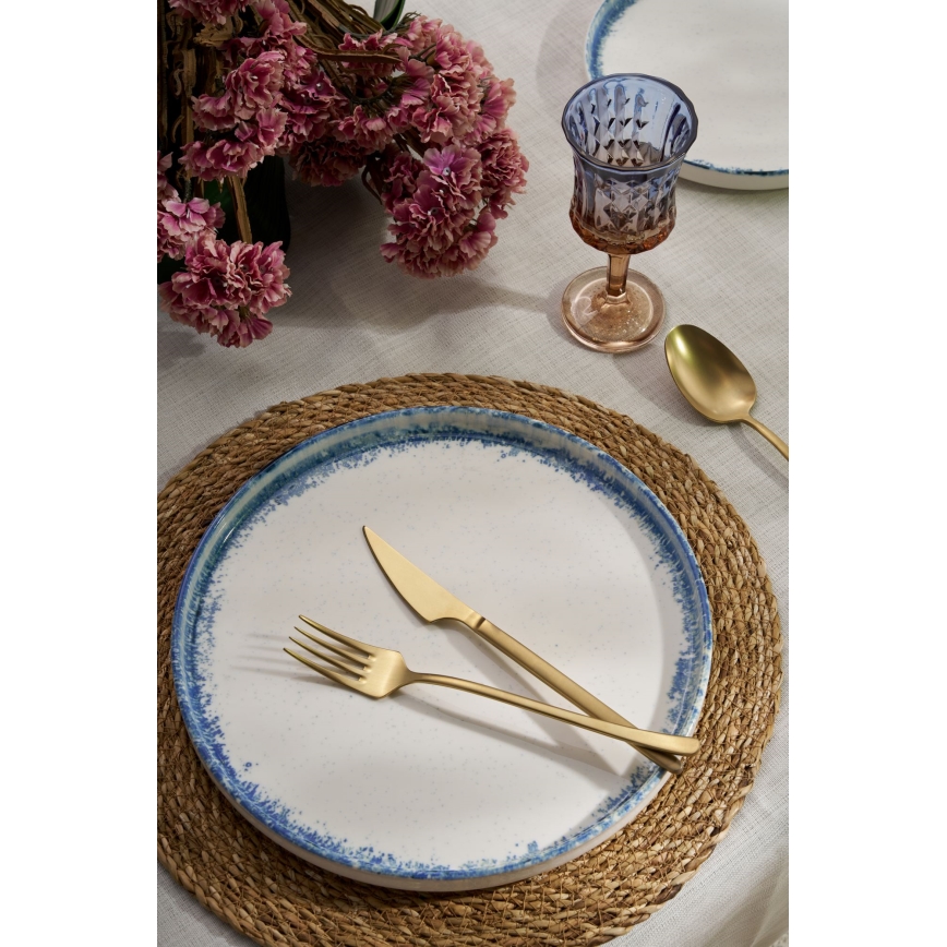 24-delni komplet jedilnega posodja, belo/modro, iz porcelana