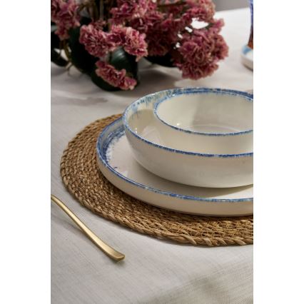 24-delni komplet jedilnega posodja, belo/modro, iz porcelana