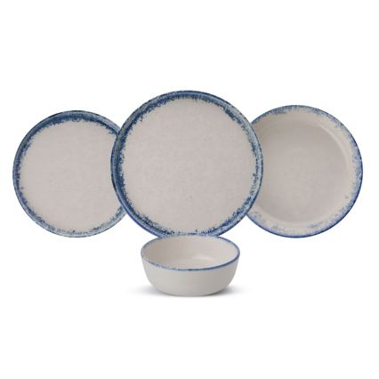 24-delni komplet jedilnega posodja, belo/modro, iz porcelana