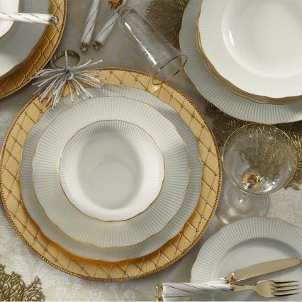 26-delni jedilni komplet bel/zlat/porcelan
