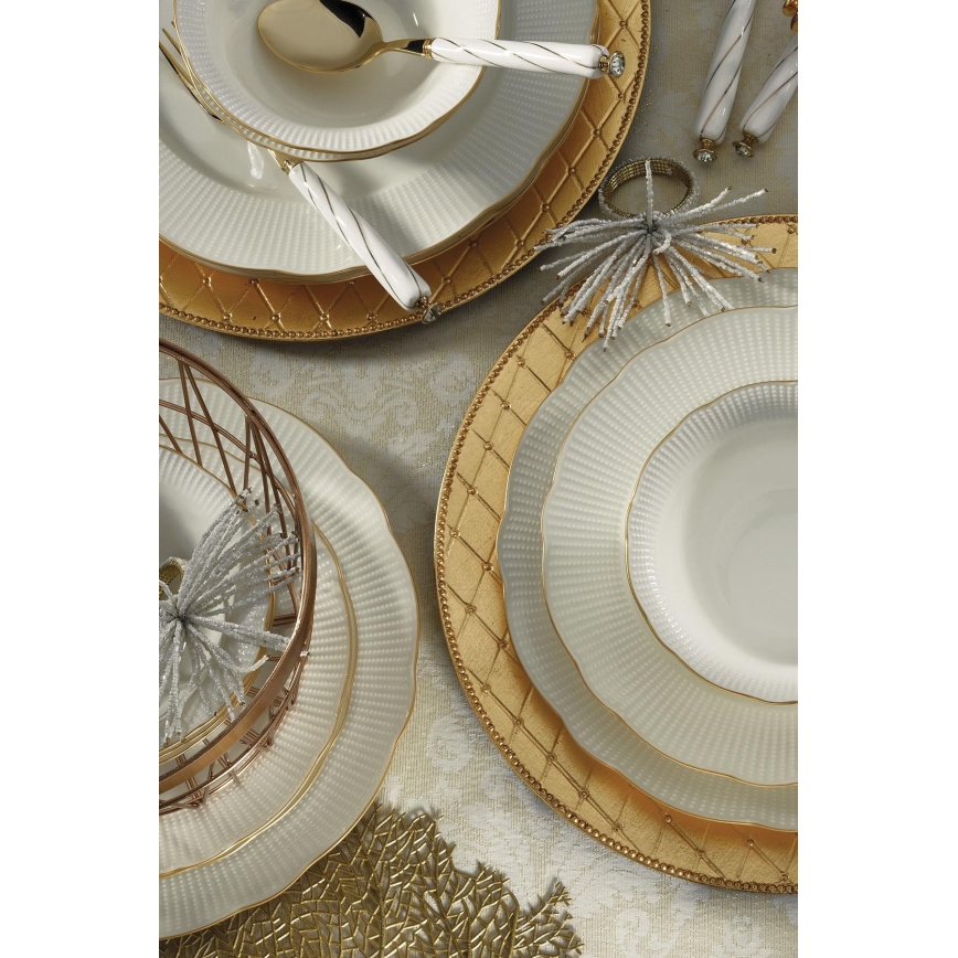 26-delni jedilni komplet bel/zlat/porcelan