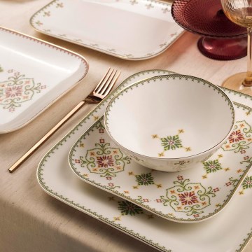 26-delni jedilni komplet, bela/zelena, porcelan