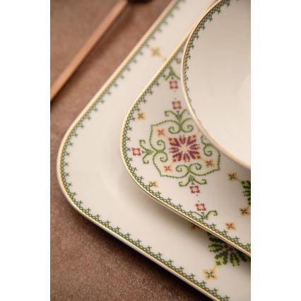 26-delni jedilni komplet, bela/zelena, porcelan