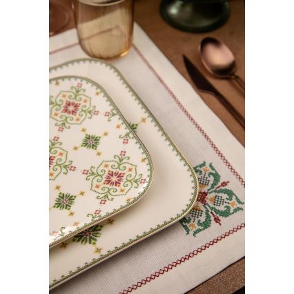 26-delni jedilni komplet, bela/zelena, porcelan