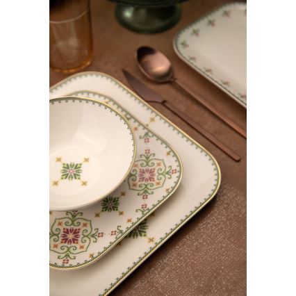 26-delni jedilni komplet, bela/zelena, porcelan