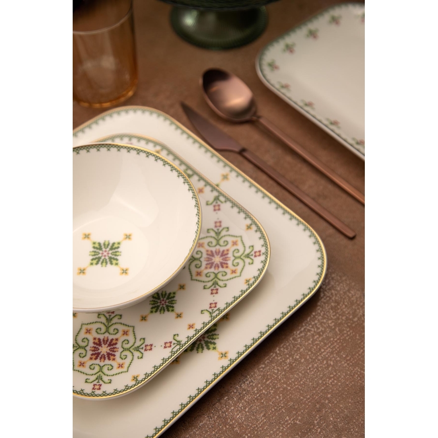 26-delni jedilni komplet, bela/zelena, porcelan
