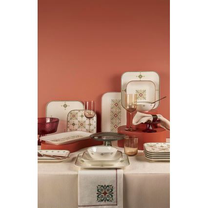 26-delni jedilni komplet, bela/zelena, porcelan