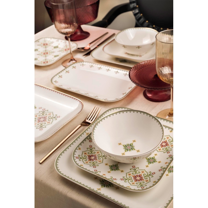 26-delni jedilni komplet, bela/zelena, porcelan
