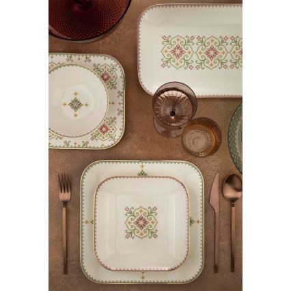 26-delni jedilni komplet, bela/zelena, porcelan