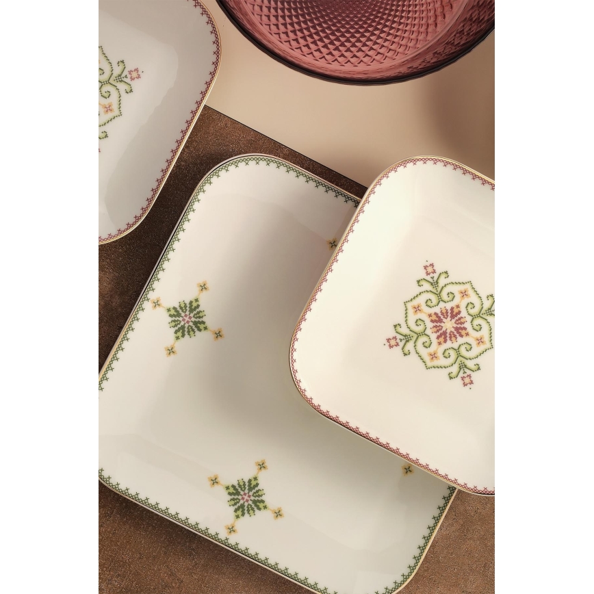 26-delni jedilni komplet, bela/zelena, porcelan