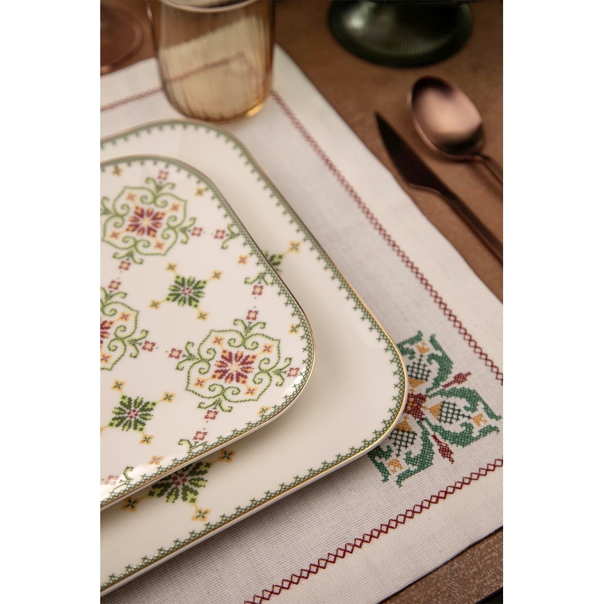 26-delni jedilni komplet, bela/zelena, porcelan