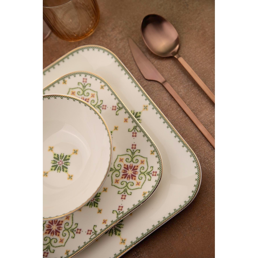 26-delni jedilni komplet, bela/zelena, porcelan
