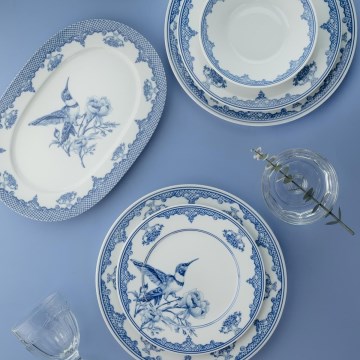 26-delni jedilni servis iz porcelana, bel/moder