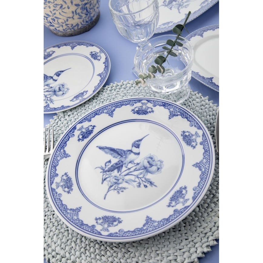 26-delni jedilni servis iz porcelana, bel/moder