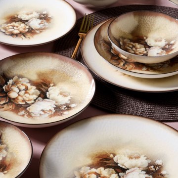 26-delni jedilni servis iz porcelana v bež, rjavi ali beli barvi