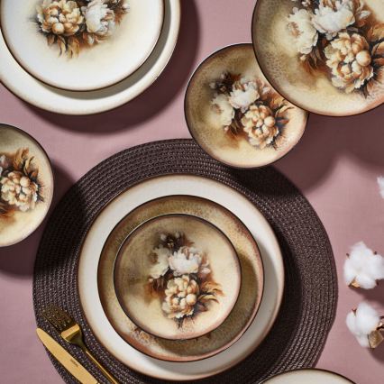 26-delni jedilni servis iz porcelana v bež, rjavi ali beli barvi