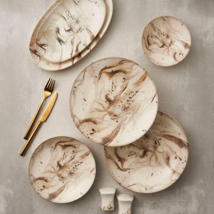 26-delni jedilni set, bež/rjav, porcelan