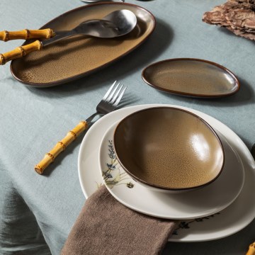 27-delni jedilni komplet, bel/rjav, porcelan