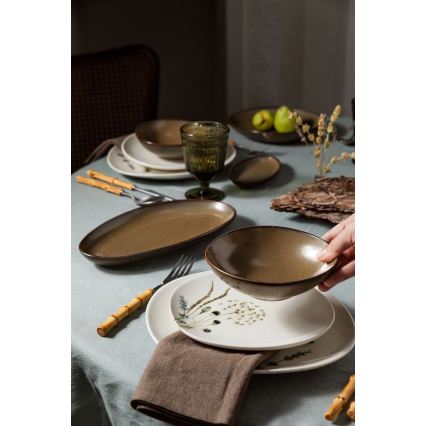 27-delni jedilni komplet, bel/rjav, porcelan
