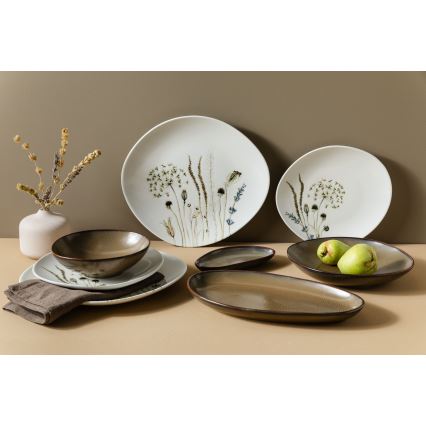 27-delni jedilni komplet, bel/rjav, porcelan