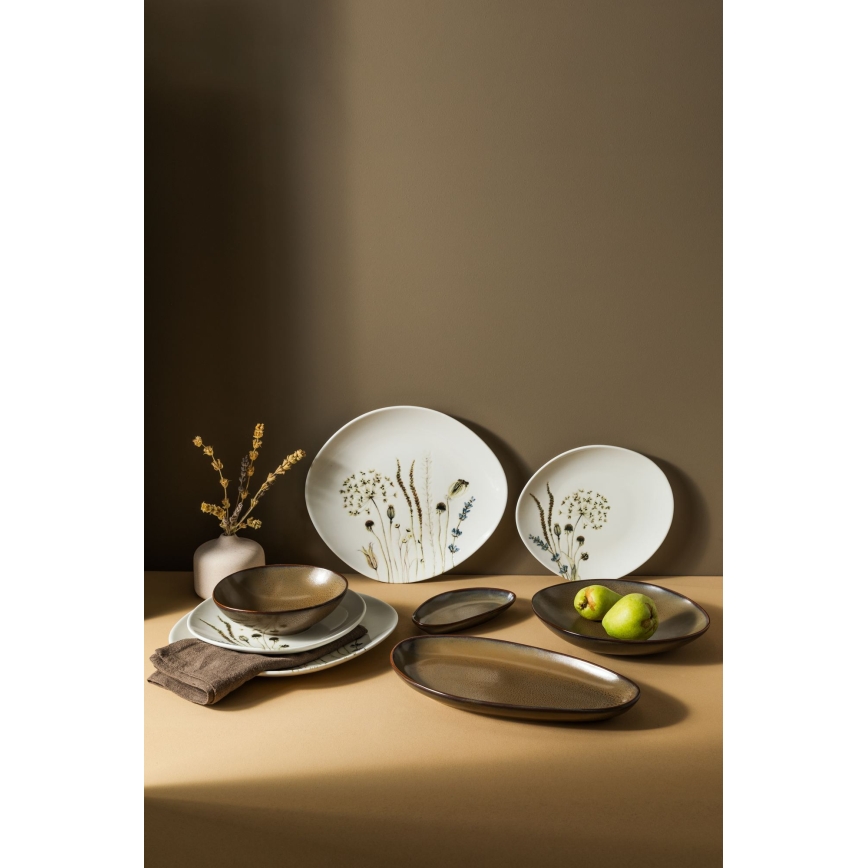 27-delni jedilni komplet, bel/rjav, porcelan